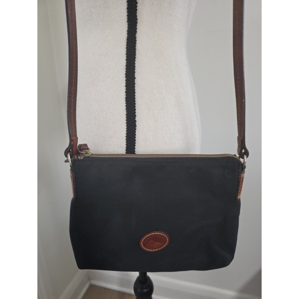Cute DOONEY & BOURKE Black Nylon & Brown Leather Crossbody Bag 7x9 GuC